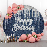 Funkeln Silber Wasser Fallen Glücklich Geburtstag Kreis Hintergrund